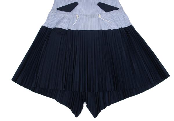 sacai Pleated Panel Stripe Shirt Dress Blue Multi Size 1