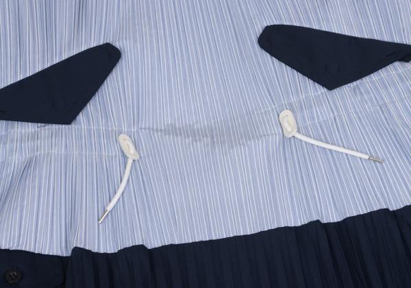 sacai Pleated Panel Stripe Shirt Dress Blue Multi Size 1