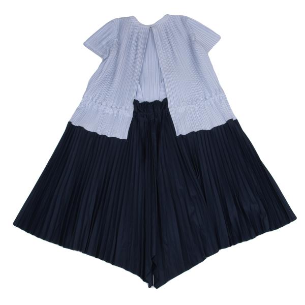 sacai Pleated Panel Stripe Shirt Dress Blue Multi Size 1