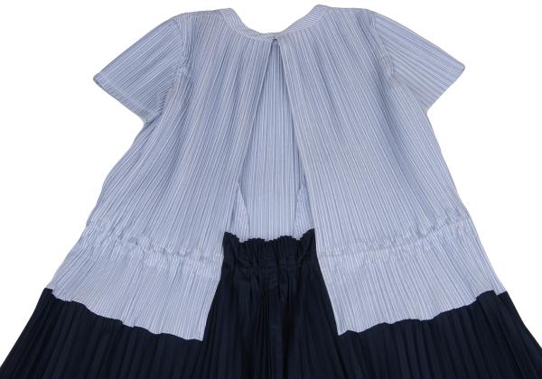 sacai Pleated Panel Stripe Shirt Dress Blue Multi Size 1