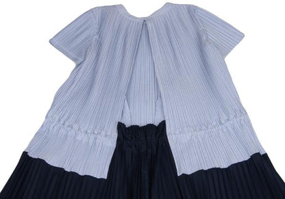 sacai Pleated Panel Stripe Shirt Dress Blue Multi Size 1
