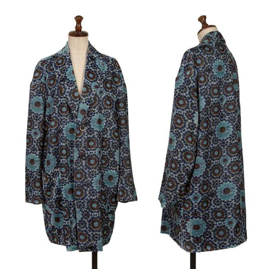 Y's Geometric Floral Print Velour Long Jacket Gray Size 2