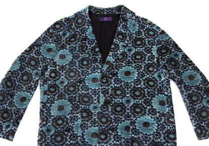 Y's Geometric Floral Print Velour Long Jacket Gray Size 2