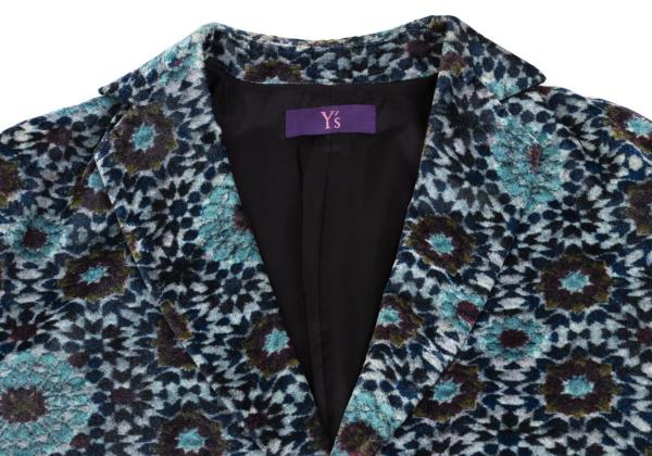 Y's Geometric Floral Print Velour Long Jacket Gray Size 2