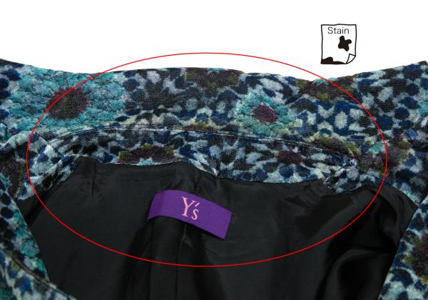 Y's Geometric Floral Print Velour Long Jacket Gray Size 2