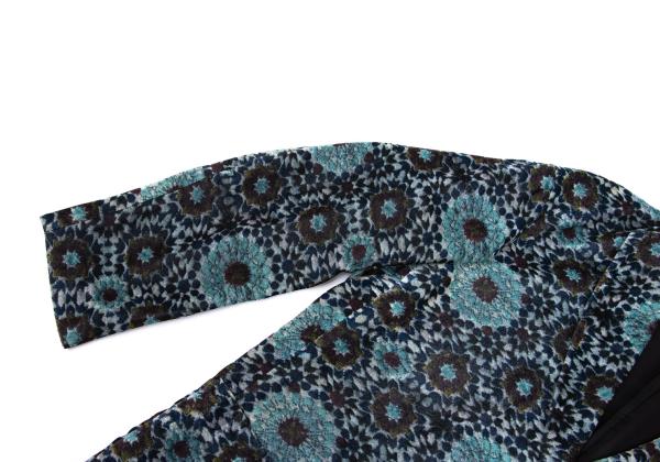 Y's Geometric Floral Print Velour Long Jacket Gray Size 2