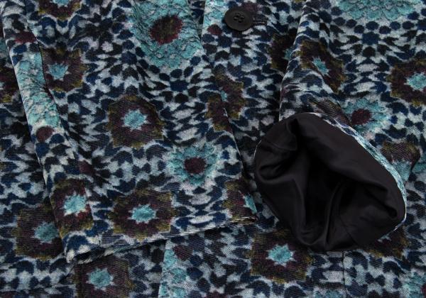 Y's Geometric Floral Print Velour Long Jacket Gray Size 2