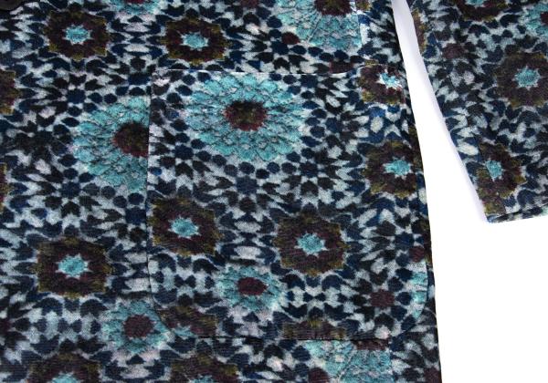 Y's Geometric Floral Print Velour Long Jacket Gray Size 2