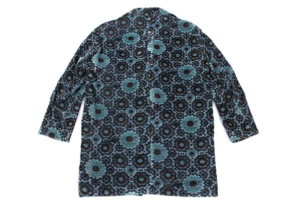 Y's Geometric Floral Print Velour Long Jacket Gray Size 2