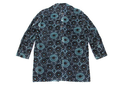 Y's Geometric Floral Print Velour Long Jacket Gray Size 2