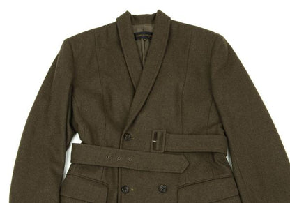 COMME des GARCONS Wool Shawl Collar Belt Jacket Khaki Size M