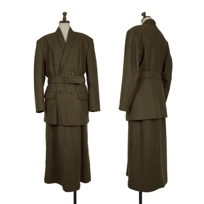 COMME des GARCONS Wool Shawl Collar Belt Jacket Khaki Size M