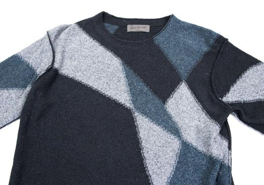 Yohji Yamamoto POUR HOMME Geometric Sweater Blue Size 3