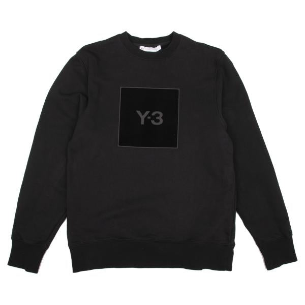 Y-3 Cotton Flocked Logo Print Sweatshirt Black Size S