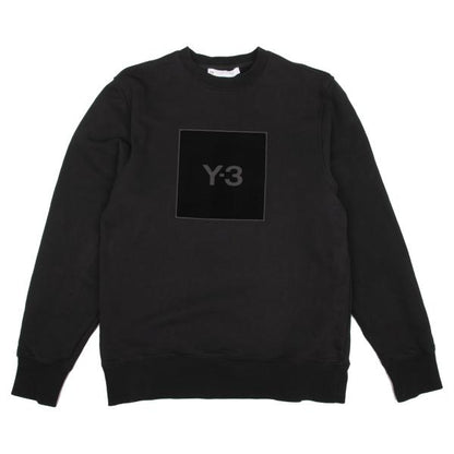 Y-3 Cotton Flocked Logo Print Sweatshirt Black Size S