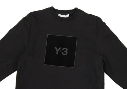Y-3 Cotton Flocked Logo Print Sweatshirt Black Size S
