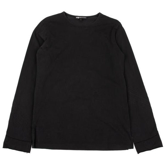 Y-3 Cotton 3-Stripe Long Sleeve T-Shirt Black Size S