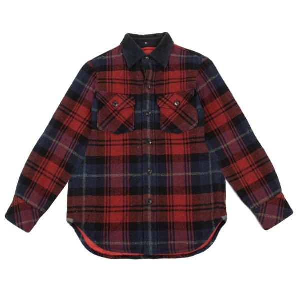 45rpm Wool Cotton Check Quilted CPO Shirt Jacket Red Size 2
