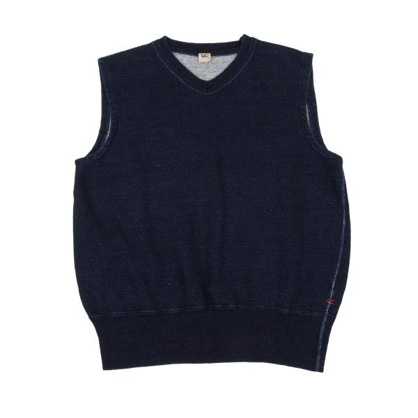 45rpm Indigo Dyed Cotton V-Neck Sweat Vest Blue Size 5
