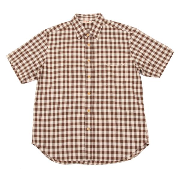 45rpm& Cotton Check T-Shirt Brown Beige Size 3