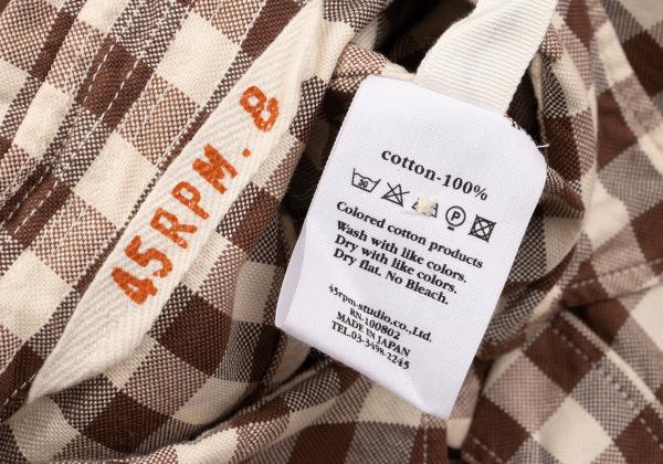 45rpm& Cotton Check T-Shirt Brown Beige Size 3