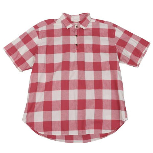 45rpm& Cotton Check Half Button T-Shirt Pink Size 3