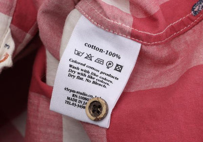 45rpm& Cotton Check Half Button T-Shirt Pink Size 3