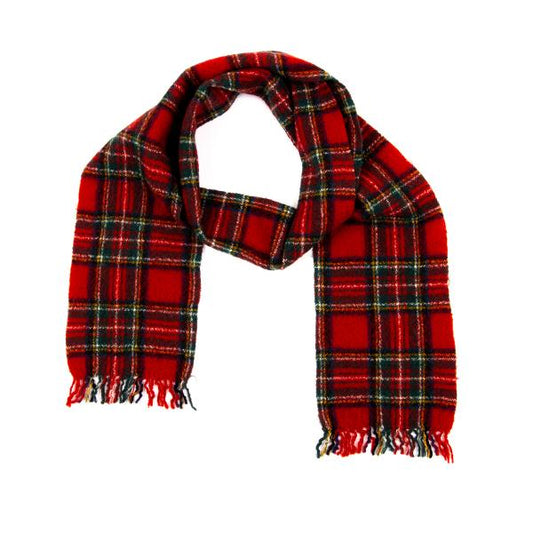 45rpm Wool Tartan Check Fringe Red Multi Muffler