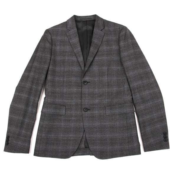 Theory Wool Cashmere Glen Check Jacket Gray Blue Size 36