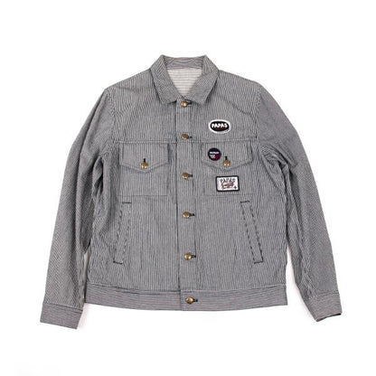 Papas Logo Patch Hickory Stripe Trucker Navy White Jacket Size M