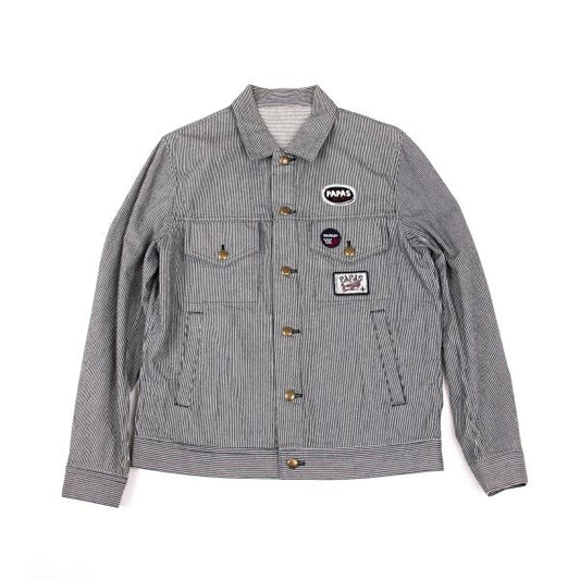 Papas Logo Patch Hickory Stripe Trucker Navy White Jacket Size M