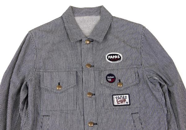 Papas Logo Patch Hickory Stripe Trucker Navy White Jacket Size M