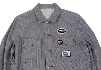 Papas Logo Patch Hickory Stripe Trucker Navy White Jacket Size M