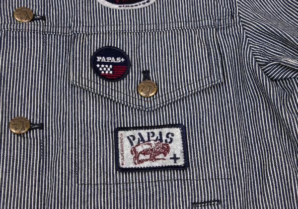 Papas Logo Patch Hickory Stripe Trucker Navy White Jacket Size M