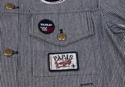 Papas Logo Patch Hickory Stripe Trucker Navy White Jacket Size M