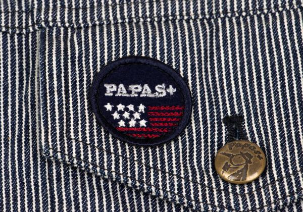 Papas Logo Patch Hickory Stripe Trucker Navy White Jacket Size M
