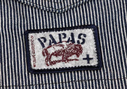 Papas Logo Patch Hickory Stripe Trucker Navy White Jacket Size M