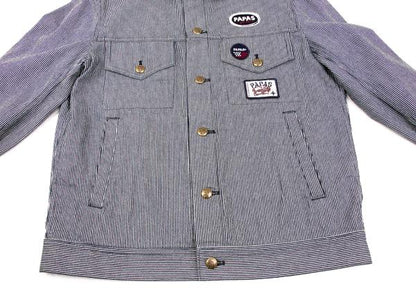 Papas Logo Patch Hickory Stripe Trucker Navy White Jacket Size M