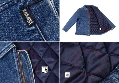 Papas Indigo Quilted Padded Zip Denim Jacket Size L