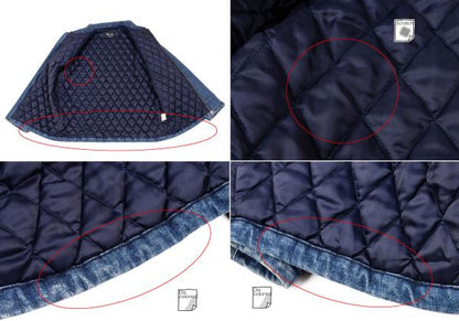 Papas Indigo Quilted Padded Zip Denim Jacket Size L