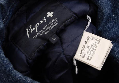 Papas Indigo Quilted Padded Zip Denim Jacket Size L
