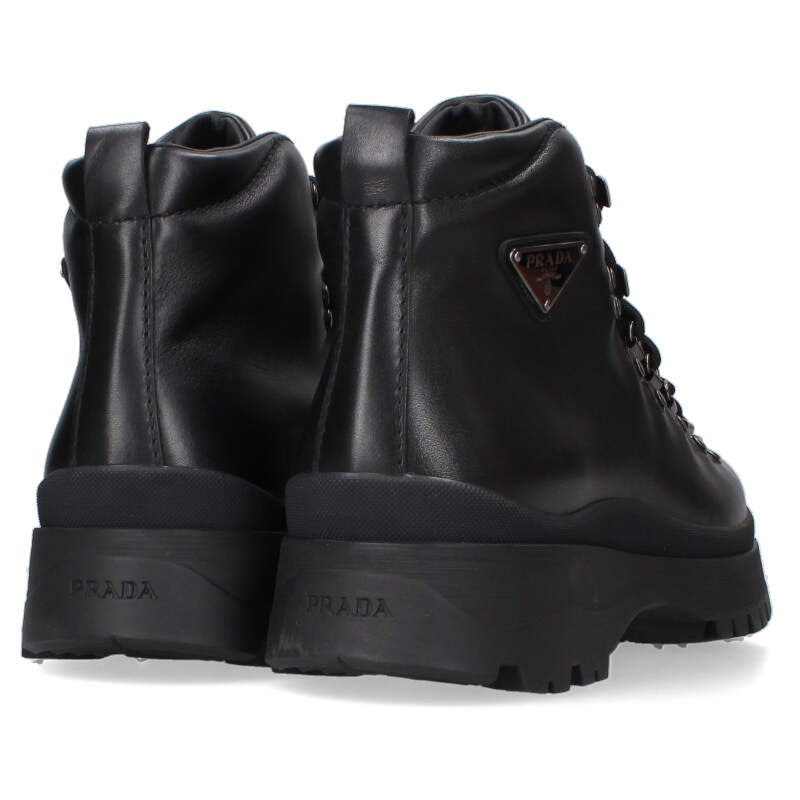 PRADA 25AW Triangle Plate Leather Boots Black Size 8