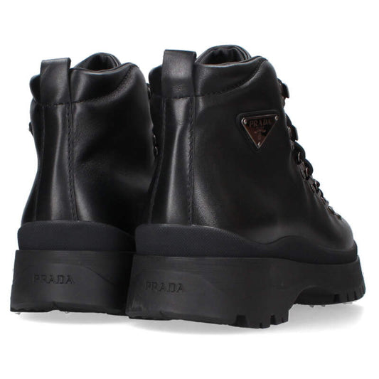 PRADA 25AW Triangle Plate Leather Boots Black Size 8