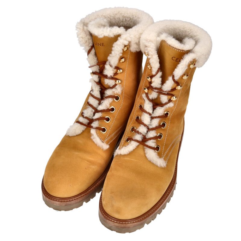 CELINE Kurt Shearling Nubuck Leather Mid Boots Size 10.5