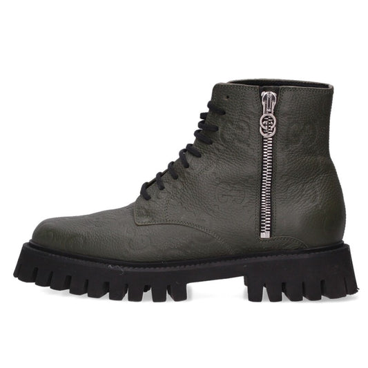 GUCCI GG Embossed Side Zip Leather Boots Size 9.5