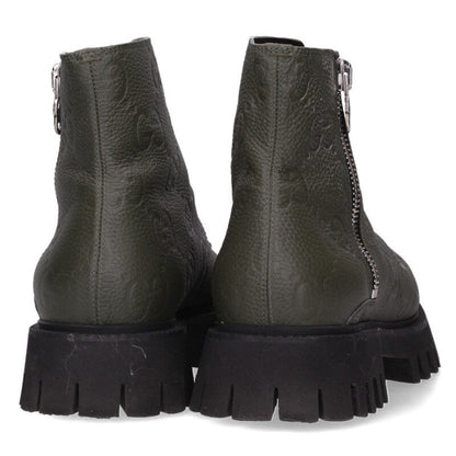 GUCCI GG Embossed Side Zip Leather Boots Size 9.5