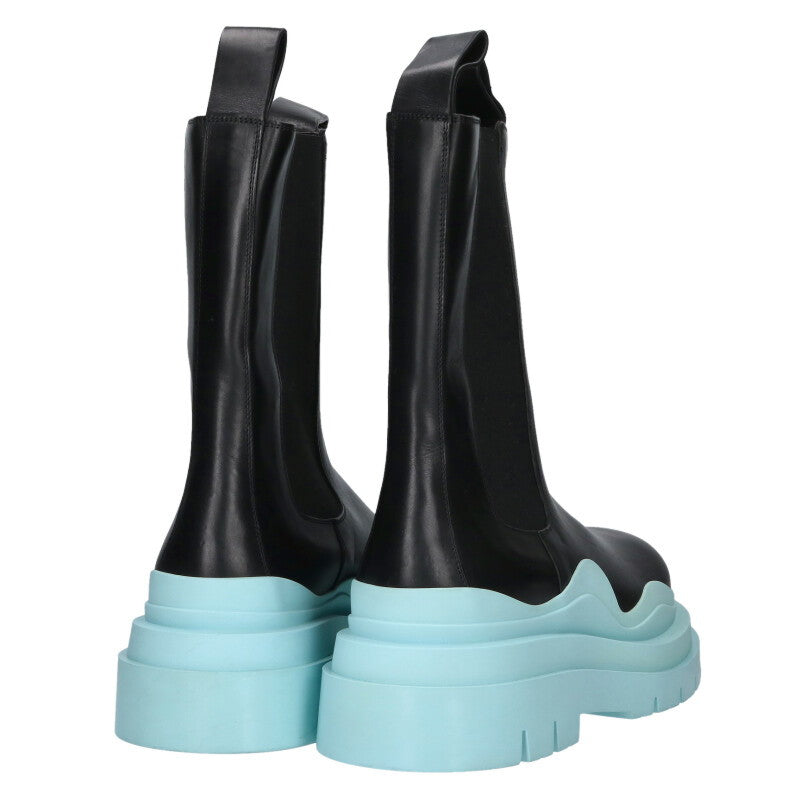BOTTEGA VENETA TIRE BOOTS Leather Black/Blue Size 10.5