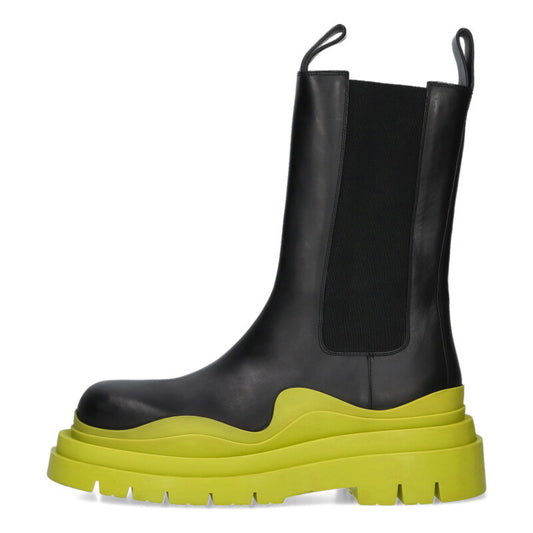 BOTTEGA VENETA TIRE BOOTS Leather Black/Green Size 7.5