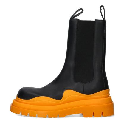 BOTTEGA VENETA TIRE BOOTS Leather Black/Orange Size 10.5