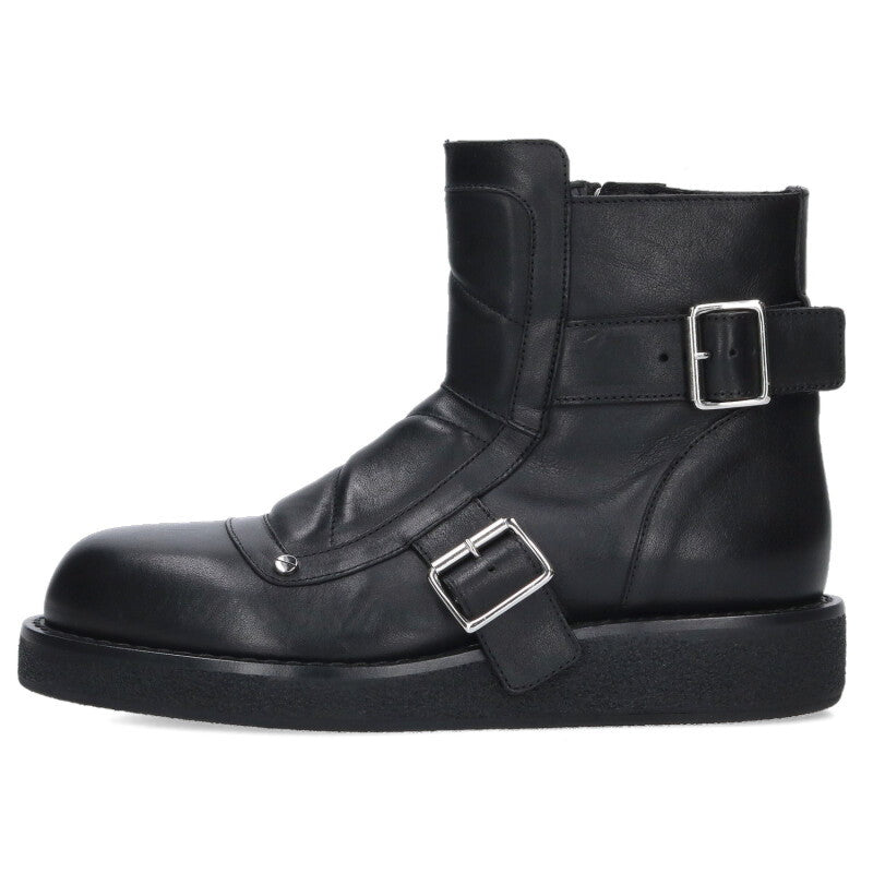 ANN DEMEULEMEESTER Black Buckle Biker Boots Size 7.5